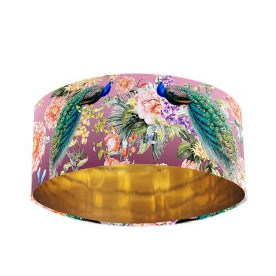 Peacock Paradise Velvet Lampshade with Mirror Gold Lining