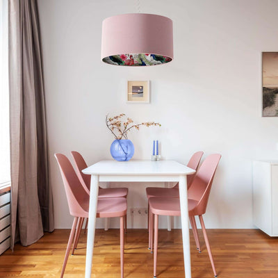 Baby Pink Velvet Lampshade with Peacock and Flamingo Lining