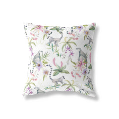 pink lemur cushion with animal print and soft pink tones