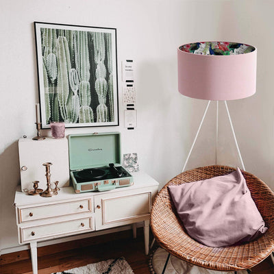 Baby Pink Velvet Lampshade with Peacock and Flamingo Lining
