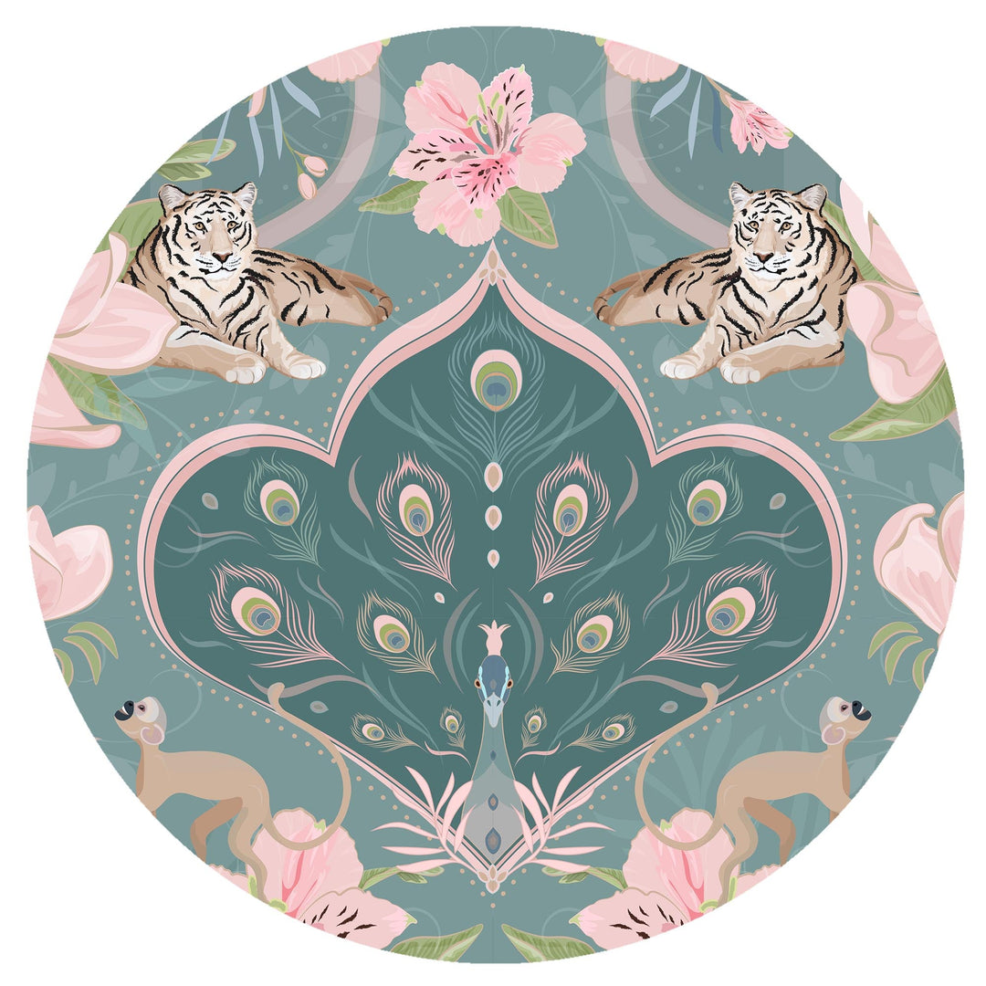 peacock cotton drum lampshade with silver metallic lining