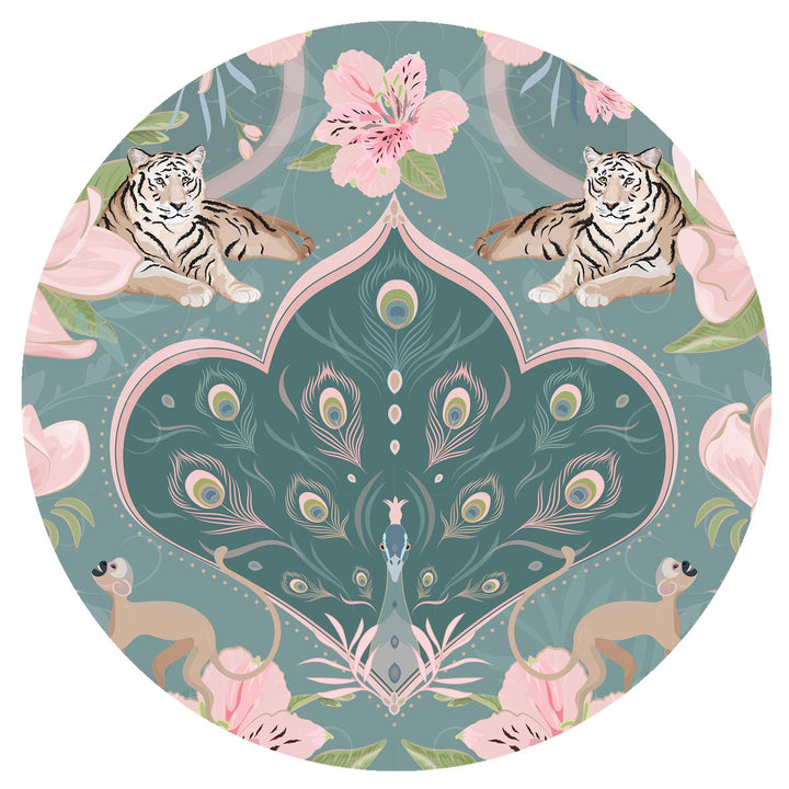 peacock cotton drum lampshade with silver metallic lining