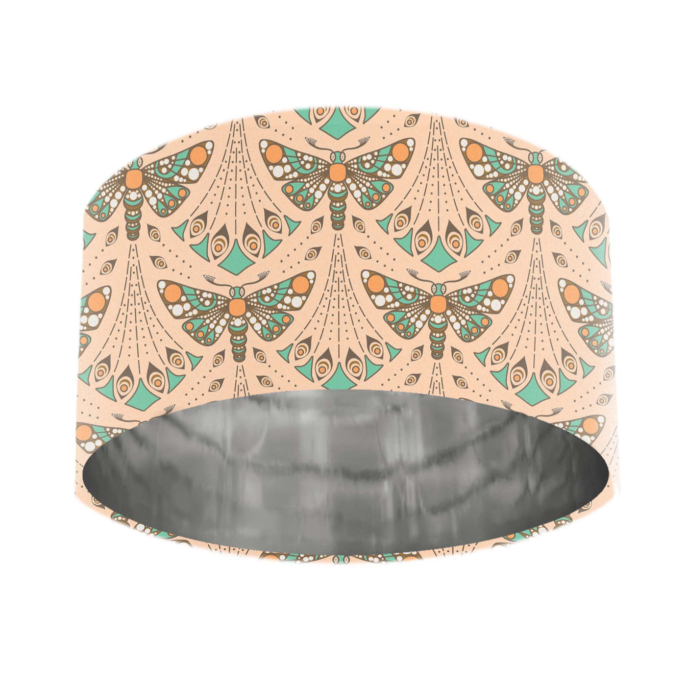 Sand Art Nouveau Moth Cotton Lampshade with Mirror Silver Lining