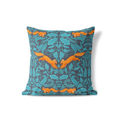 squirrel woodland cushion in teal with animal print design