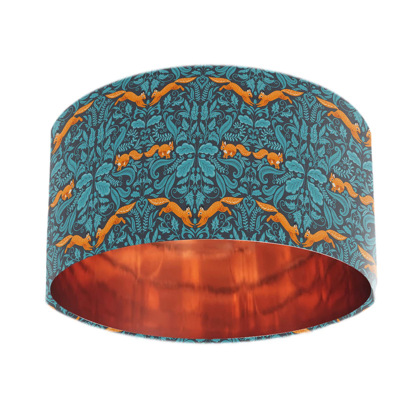 Squirrel Woodland Teal Blue Cotton Lampshade with Mirror Copper