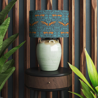 Squirrel Woodland Teal Blue Cotton Lampshade with Mirror Gold