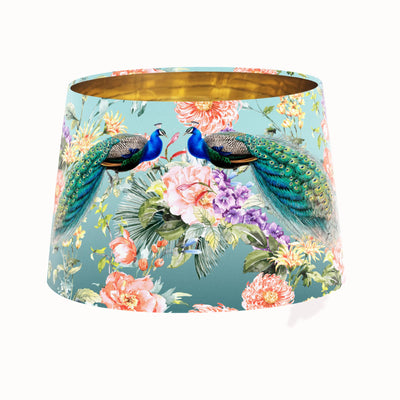 Peacock Paradise Tapered Lampshade in Teal Blue with Gold Lining