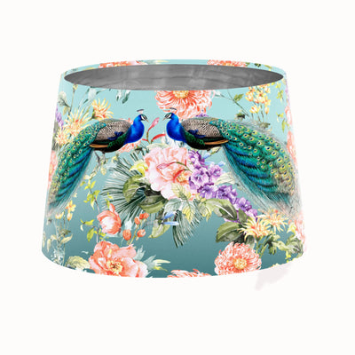 Peacock Paradise Tapered Lampshade in Teal Blue with Silver Lining
