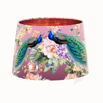 Peacock Paradise Tapered Lampshade in Pink with Copper Lining