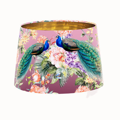 Peacock Paradise Tapered Lampshade with in Pink with Gold Lining