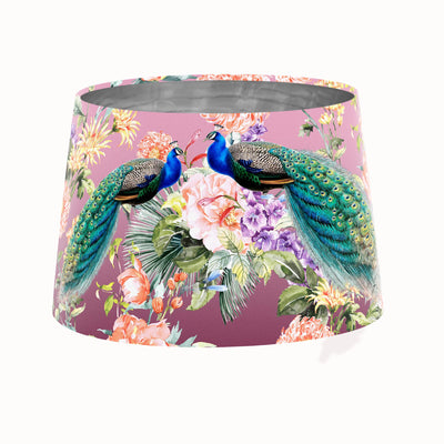 Peacock Paradise Tapered Lampshade in Pink with Silver Lining