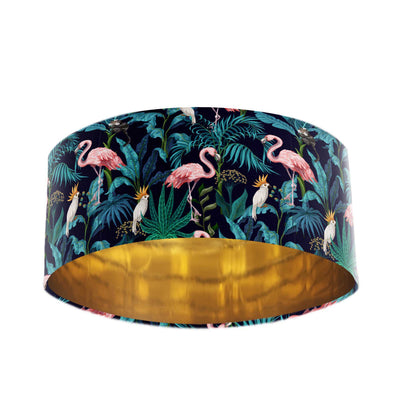 Flamingo Forest Velvet Lampshade with Mirror Gold Lining
