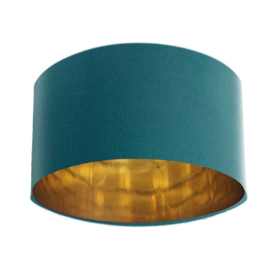 Teal Blue Velvet Lampshade with Mirror Gold Lining