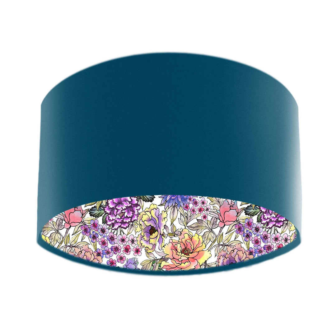 teal blue wildflower cottagecore floral cotton lampshade