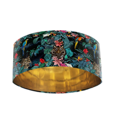 Junglesque Velvet Lampshade with Mirror Gold Lining