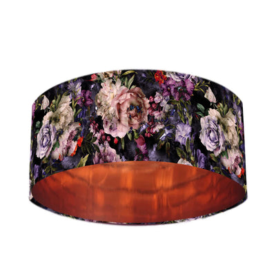 Vintage Flowers Velvet Lampshade with Mirror Copper Lining