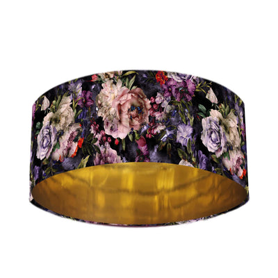Vintage Flowers Velvet Lampshade with Mirror Gold Lining