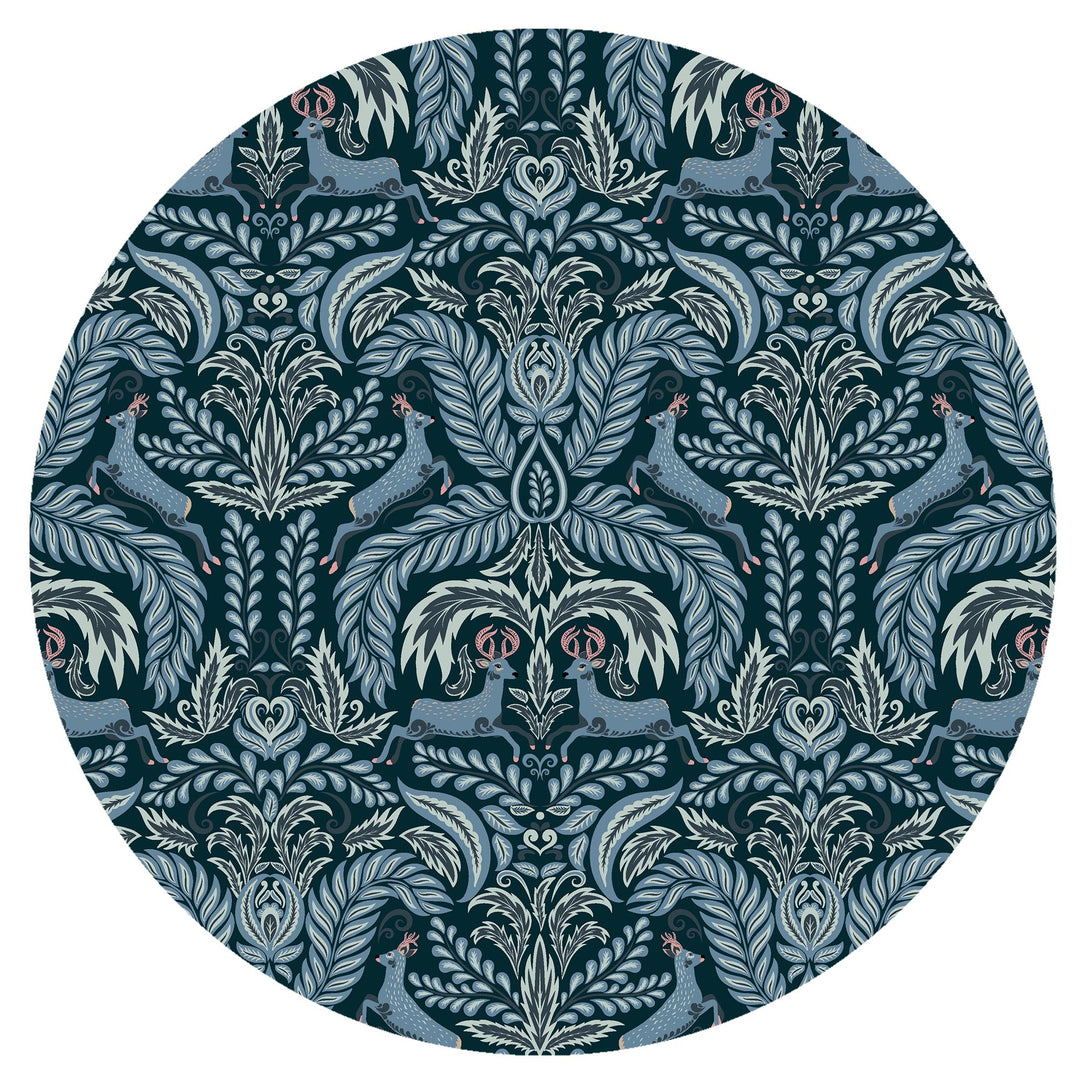 Deer Woodland Cotton Lampshade in Navy Blue with Mirror Copper