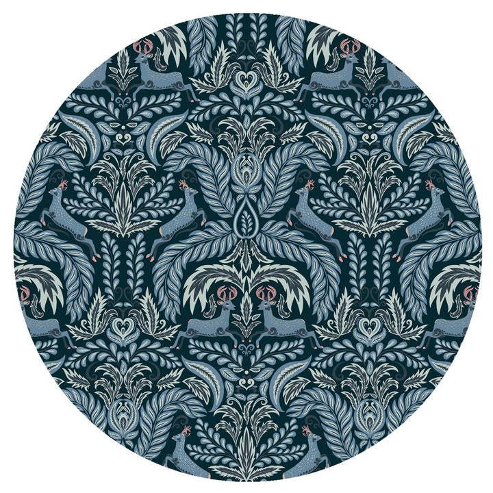 Deer Woodland Cotton Lampshade in Navy Blue with Mirror Copper