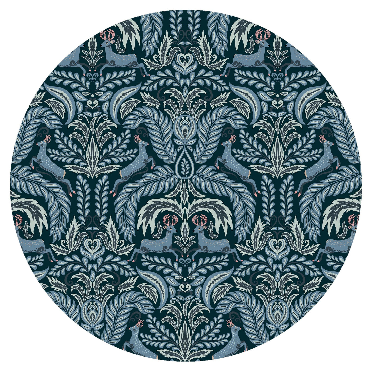 Deer Woodland Cotton Lampshade in Navy Blue with Mirror Copper
