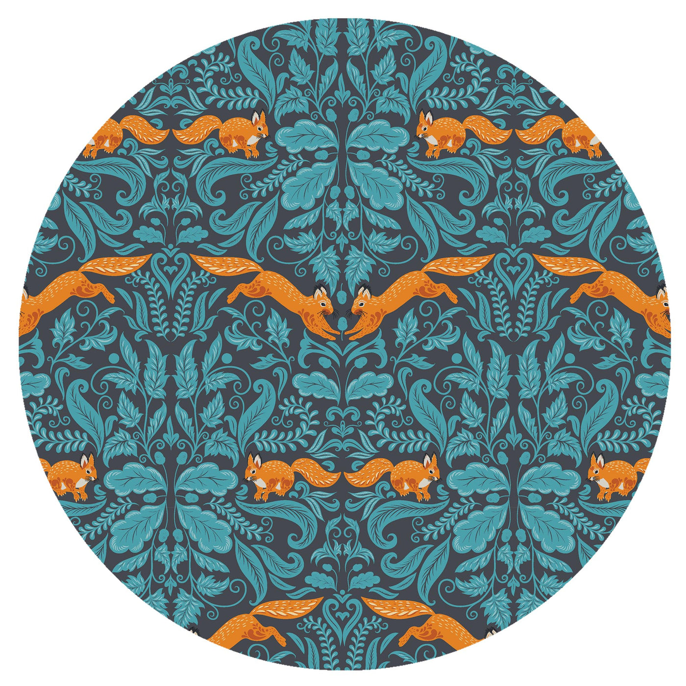 Squirrel Woodland Teal Blue Cotton Lampshade with Mirror Gold