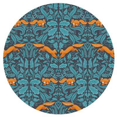 Squirrel Woodland Teal Blue Cotton Lampshade with Mirror Gold