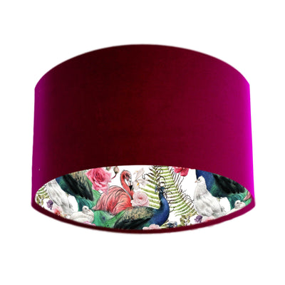 Flamingo and Peacock Feathers Light Shade in Red Claret Velvet