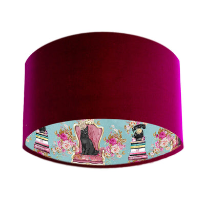 Red Claret Velvet Lampshade with Royal Cat Lining
