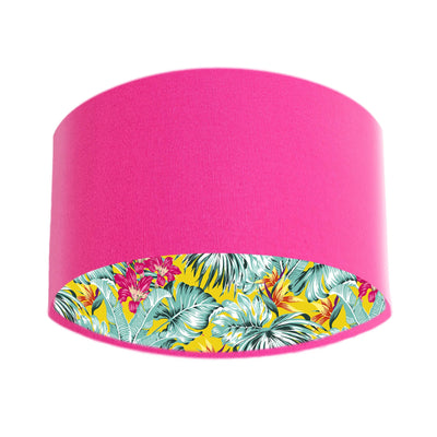 Teal and Gold Tropical Lampshade in Hot Pink Cotton