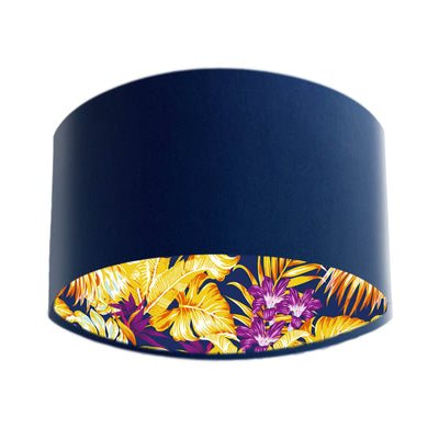 Purple and Gold Tropical Lampshade in Navy Blue Velvet