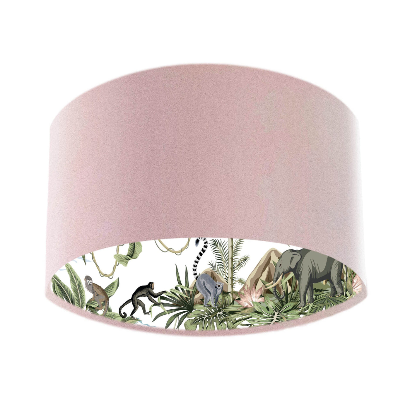 Lemur Tropical White Island Lampshade in Baby Pink Velvet