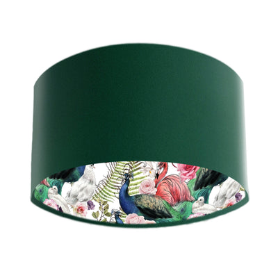 Flamingo and Peacock Feathers Light Shade in Bottle Green Velvet