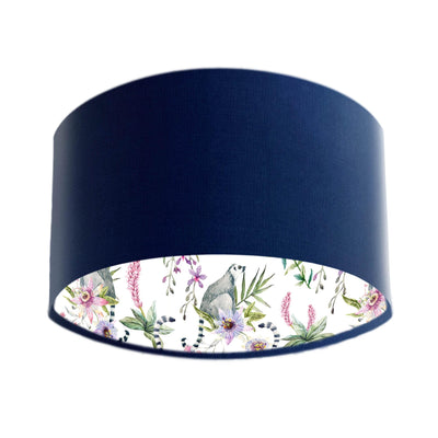 Pinky Lemur Floral Lampshade in Navy Blue Velvet