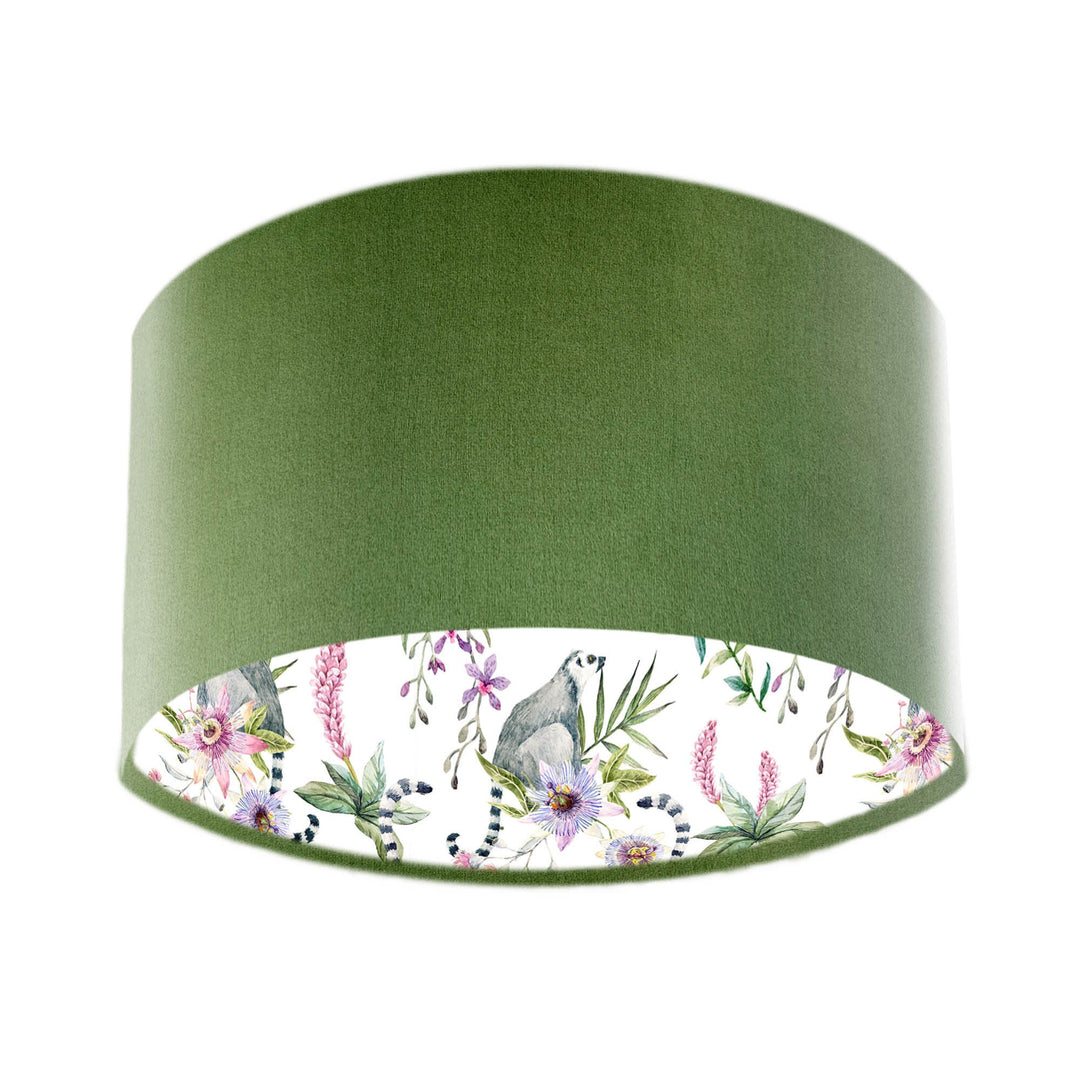 Pinky Lemur Floral Lampshade in Olive Green Velvet