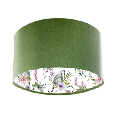 Pinky Lemur Floral Lampshade in Olive Green Velvet