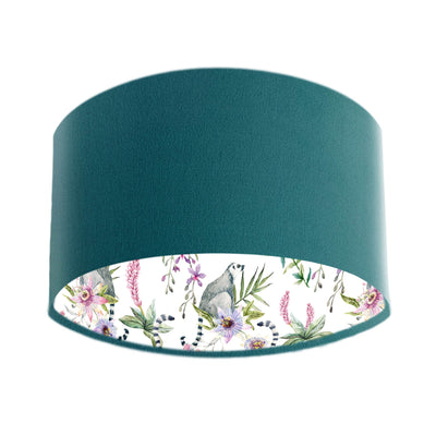 Pinky Lemur Floral Lampshade in Teal Blue Velvet