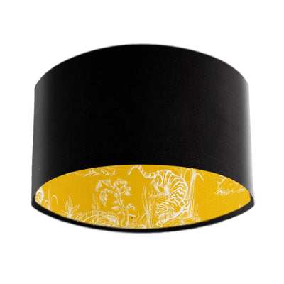 Black Velvet Lampshade With Mustard Yellow Chinoiserie