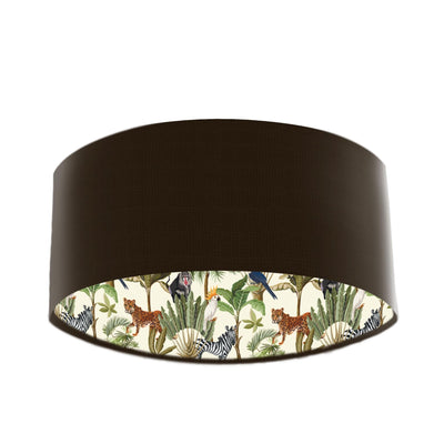 Cream Jungle Wildlife Lampshade In Chocolate Brown