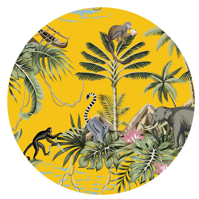 Mustard Yellow Lemur Tropical Island Lampshade in Navy Blue Velvet