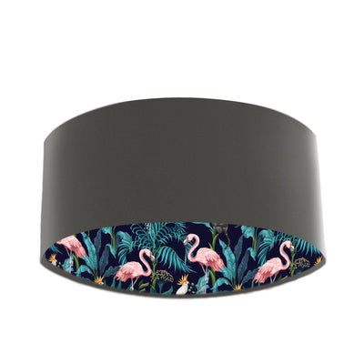 Flamingo Forest Lampshade in Pewter Grey Cotton