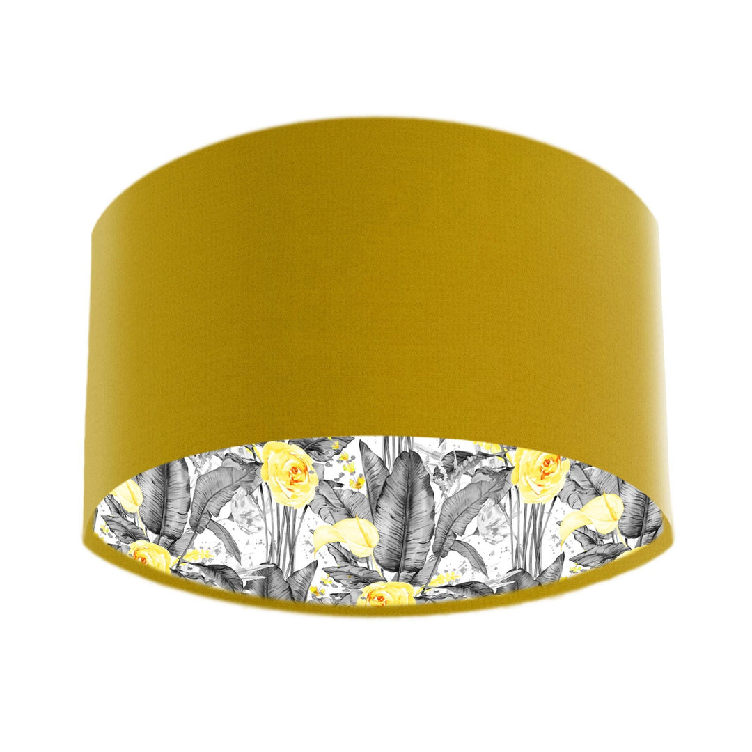 Mustard Yellow Velvet Lampshade with Banana Leaves Lining