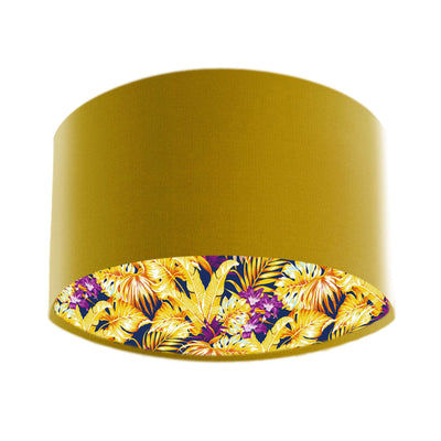 Purple and Gold Tropical Lampshade in Mustard Yellow Velvet