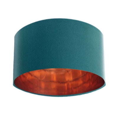 Teal Blue Velvet Lampshade with Copper Mirror Lining, Handmade in the UK