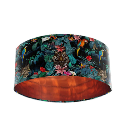 Junglesque Velvet Lampshade with Mirror Copper Lining