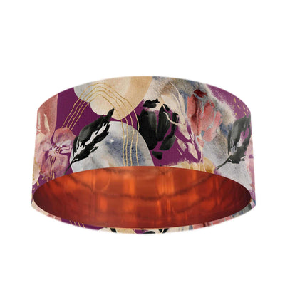 Abstract Velvet Lampshade in Mulberry Purple with Mirror Copper Lining