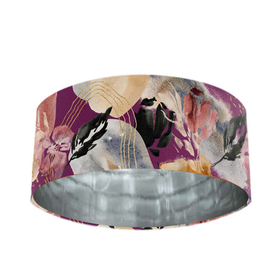 Abstract Velvet Lampshade in Mulberry Purple with Mirror Silver Lining