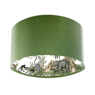 Lemur Tropical White Island Lampshade in Olive Green Velvet