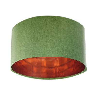 Olive Green Velvet Lampshade with Mirror Copper Lining