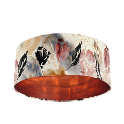 Abstract Velvet Lampshade in Cream with Mirror Copper Lining