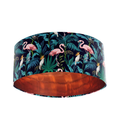 Flamingo Forest Velvet Lampshade with Mirror Copper Lining